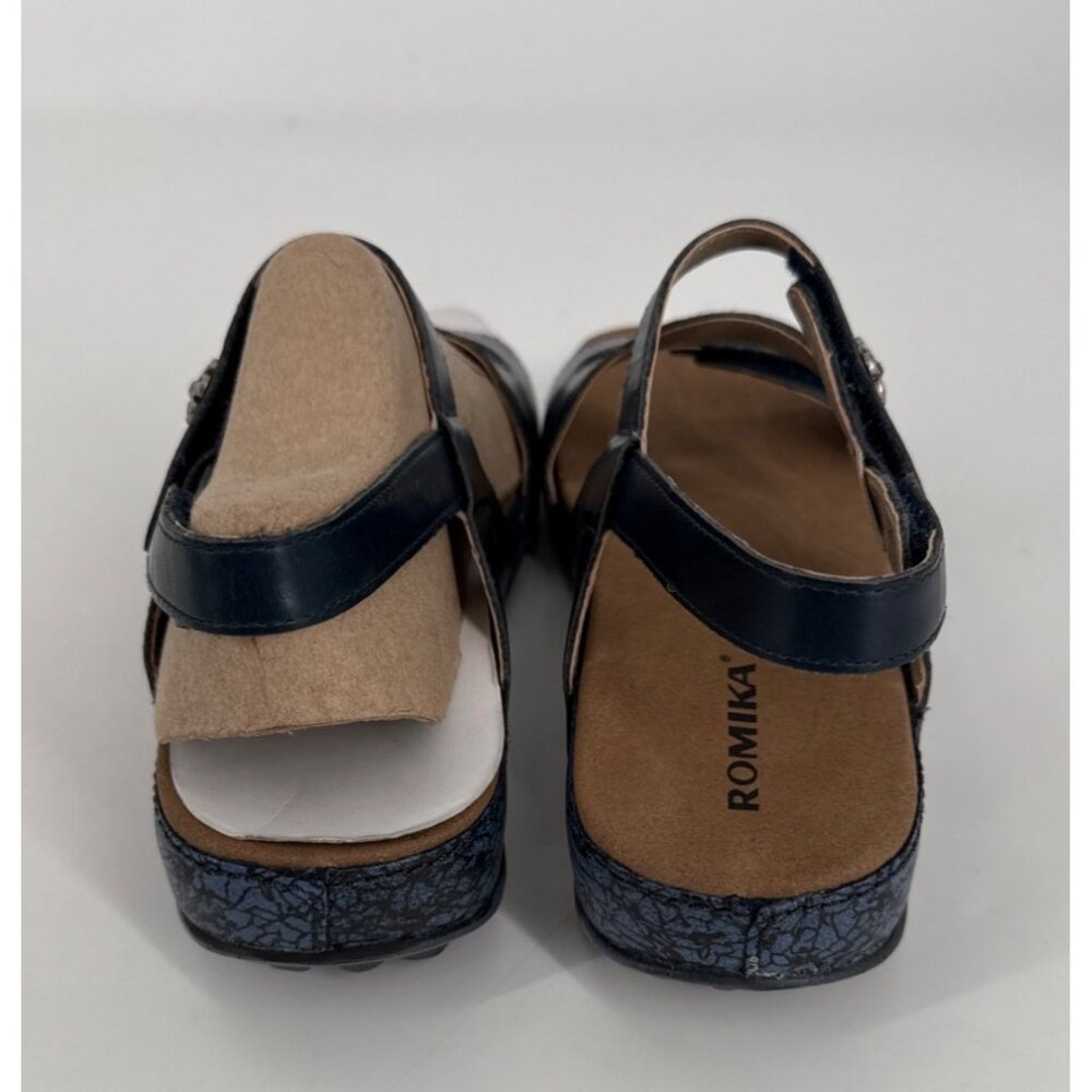 Romika Womens Sandal Strappy Wedge Navy Blue Fidschi 54 Size 37 6 6.5 New - Picture 7 of 13